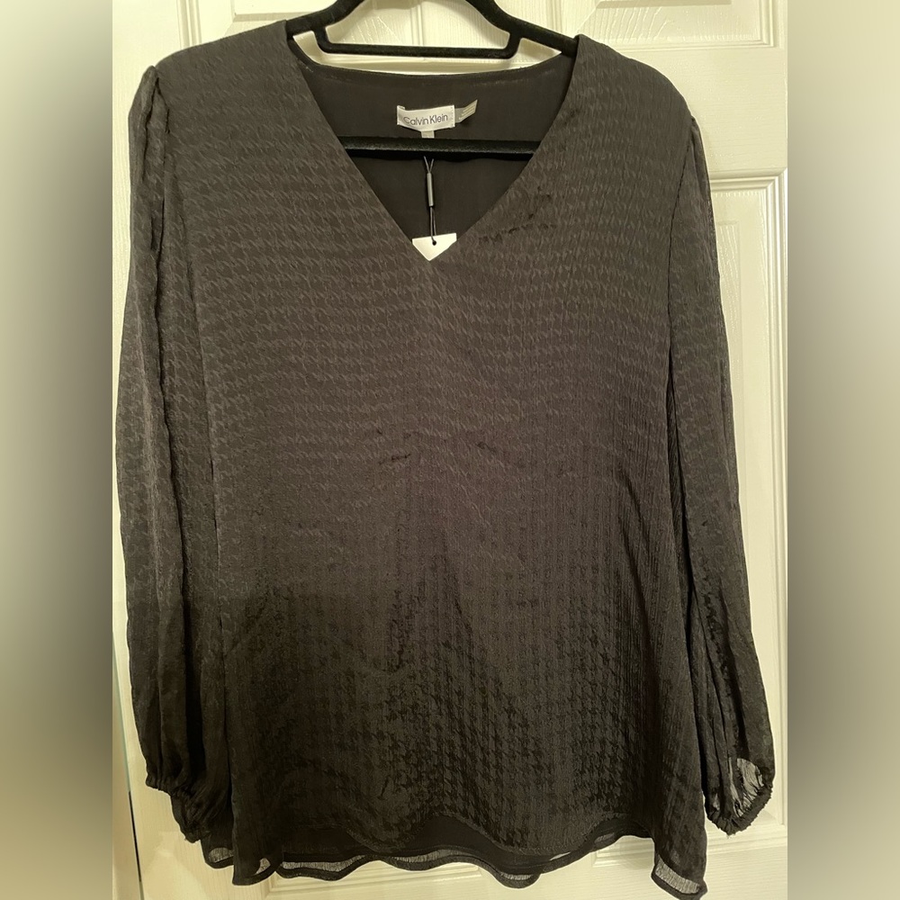 NWT: L Calvin Klein Black Blouse